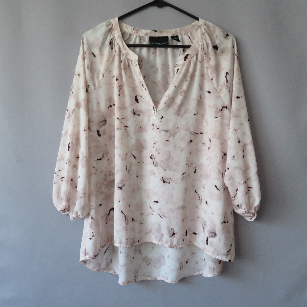 X CYNTHIA ROWLEY V NECK PRINT POLYESTER BLOUSE TOP